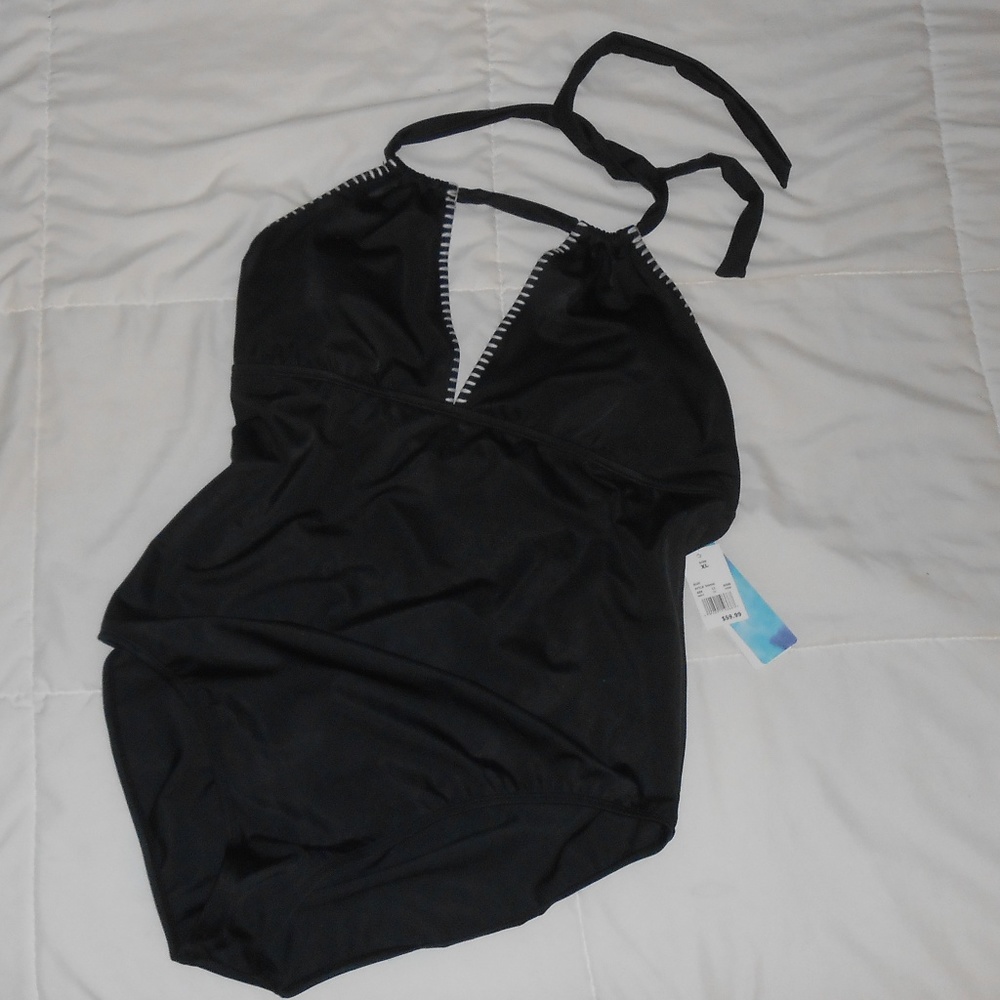 Beach Betty 1-Piece Halter Swimsuit Black Size-XL